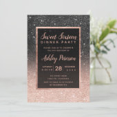 Invitation Rose noir typographie parties scintillant or Sweet (Debout devant)