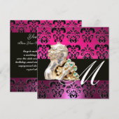 Invitation ROSE, NOIR, VIOLET, DAMAS JEWEL MONOGRAMME fuchsia (Devant / Derrière)