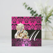 Invitation ROSE, NOIR, VIOLET, DAMAS JEWEL MONOGRAMME fuchsia (Debout devant)