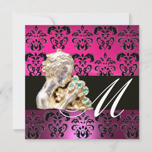 Invitation ROSE, NOIR, VIOLET, DAMAS JEWEL MONOGRAMME fuchsia (Devant)