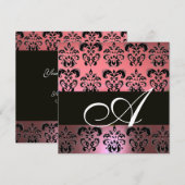 Invitation ROSE,NOIR,VIOLET DAMAS MONOGRAMME,blanc (Devant / Derrière)