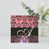 Invitation ROSE,NOIR,VIOLET DAMAS MONOGRAMME,blanc (Debout devant)