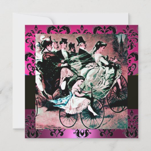 Invitation ROSE, NOIR, VIOLET DAMASQUE MONOGRAMME, blanc, fuc (Devant)