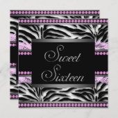 Invitation Rose noir Zèbre doux 16 fête (Devant / Derrière)
