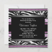 Invitation Rose noir Zèbre doux 16 fête (Dos)