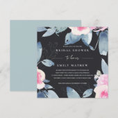 INVITATION ROSE NOIRE BLEU FÊTE DES MARIÉES DE COULEUR D'EAU  (Devant / Derrière)