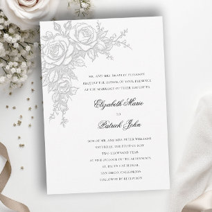 Invitation Rose noire et blanche Mariage Formel Classique Int