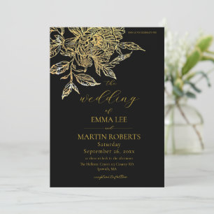 Invitation Rose noire et or Élégant mariage floral