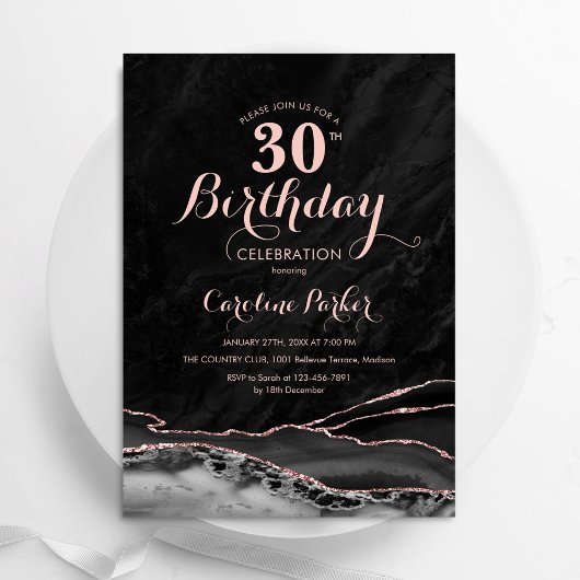 Invitation Rose noire or agate 30e anniversaire