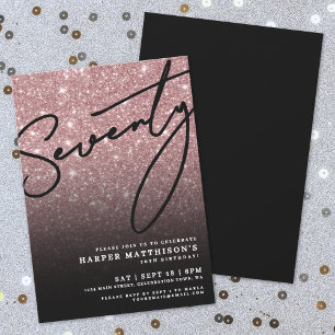 Invitation Rose Noire Or Soixante-dix 70e Anniversaire