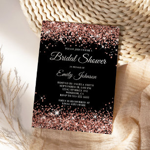 Invitation Rose noire paillettes or écriture élégante Fête de