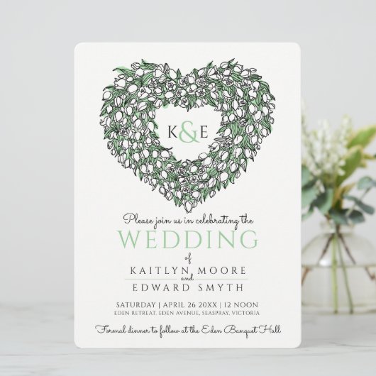 Invitation Rose noire tulipe blanche tirant coeur vert mariag (Debout devant)