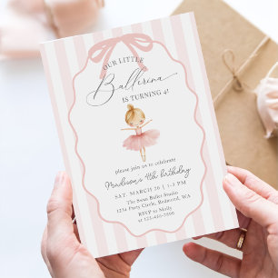 Invitation Rose Notre petite ballerine Fête d'anniversaire de