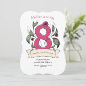 Invitation Rose Numéro 8 fête d'anniversaire (Debout devant)