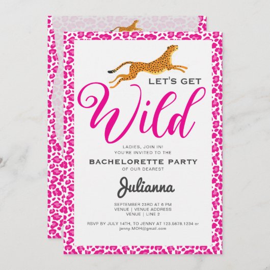 Invitation Rose Obtenons Wild Coogar Leopard Bachelorette (Devant / Derrière)