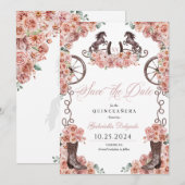 Invitation Rose Occidental Gold Charro Sauvez La Date Quincea (Devant / Derrière)