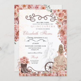 Invitation Rose occidentale Gold Princesse Charra Quinceañera