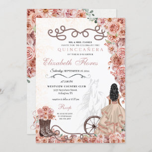 Invitation Rose occidentale Gold Princesse Charra Quinceañera