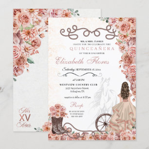 Invitation Rose occidentale Gold Princesse Charra Quinceañera