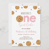 Invitation Rose One Sweet Cookie Premier Anniversaire (Devant)