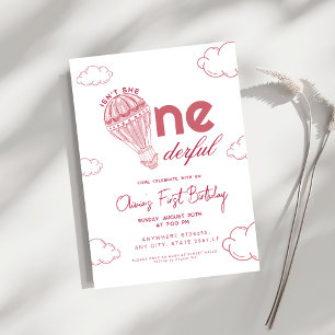 Invitation Rose Onederful Hot Air Balloon fille 1er anniversa