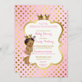 Invitation Rose & Or Africain Américain Princesse Bébé Fille (Devant / Derrière)