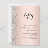 Invitation Rose or argent confetti anniversaire (Devant)