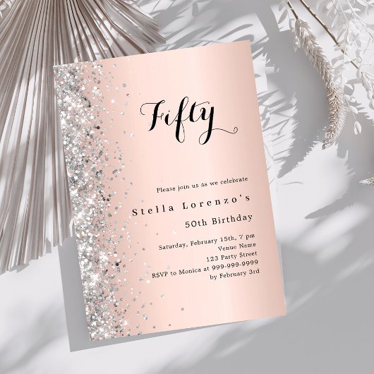 Invitation Rose or argent confetti anniversaire