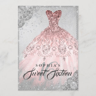 Invitation Rose Or Argent Diamant Étincelle Gown Sweet 16