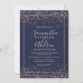 Invitation Rose or bleu marine confetti typographie mariage (Devant)