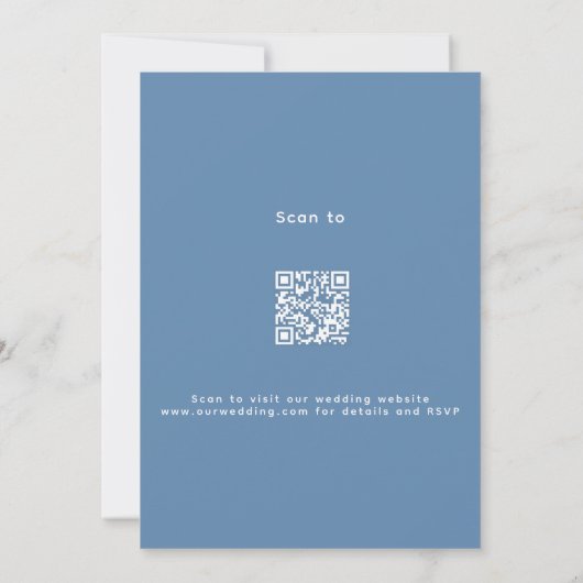 Invitation Rose or bleu poussiéreux vert code QR mariage RSVP (Dos)