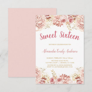 Invitation Rose Or Blush rose Sweet sixteen Floral Anniversai