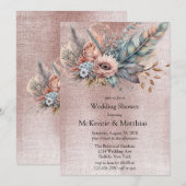 Invitation Rose or Boho Floral Wedding shower en plumes (Devant / Derrière)