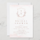 Invitation Rose or botanique crête monogramme nuptiale (Devant)