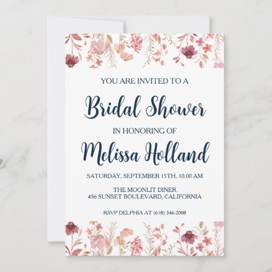 Invitation rose or botanique moderne douche nuptiale (Devant)