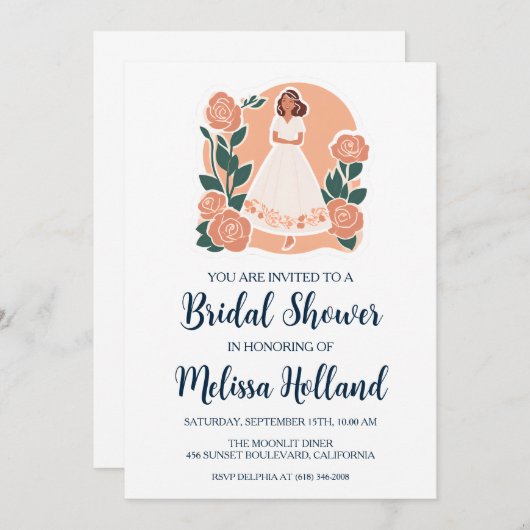 Invitation rose or botanique moderne douche nuptiale (Devant / Derrière)