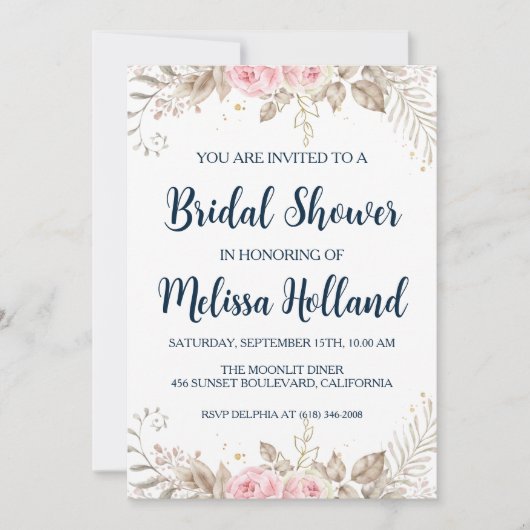 Invitation rose or botanique moderne douche nuptiale (Devant)