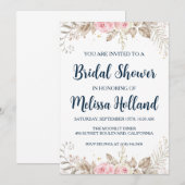 Invitation rose or botanique moderne douche nuptiale (Devant / Derrière)