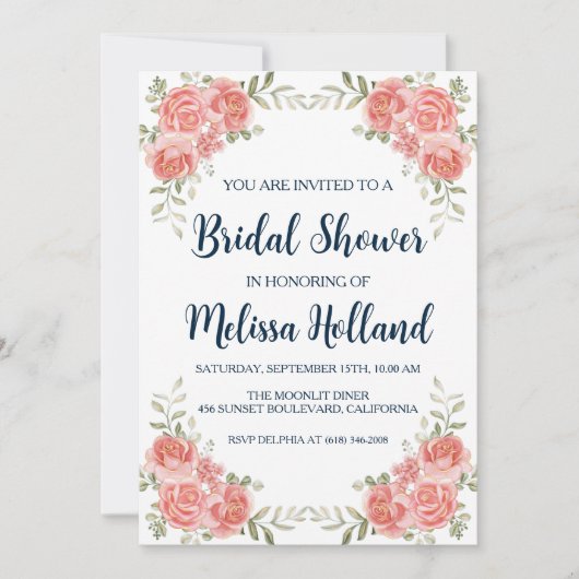 Invitation rose or botanique moderne douche nuptiale (Devant)