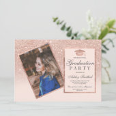 Invitation Rose or cadre blush ombre photo graduation (Debout devant)
