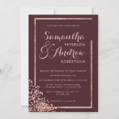 Invitation Rose or cadre bourgogne confetti mariage (Devant)