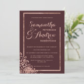 Invitation Rose or cadre bourgogne confetti mariage (Debout devant)