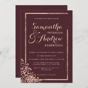 Invitation Rose or cadre bourgogne confetti mariage