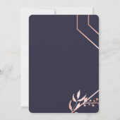 Invitation Rose or cadre géométrique marine bleu mariage (Dos)