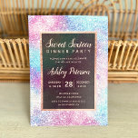 Invitation rose or chic nébuleuse parties scintillant typogra<br><div class="desc">Une parties scintillant nebula moderne,  assez chic et élégante fausse rose turquoise avec l'invitation rose de Sweet sixteen cadre or . Parfait pour une fête d'anniversaire en sweet sixteen.</div>