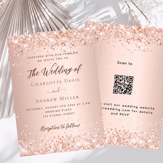 Invitation Rose or code QR RSVP détails mariage