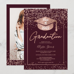 Invitation Rose or confetti burgundy diplôme de l'écriture