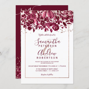 Invitation Rose or confetti burgundy floral photo mariage