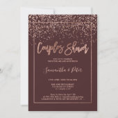 Invitation Rose or confetti burgundy script couples douche (Devant)