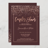 Invitation Rose or confetti burgundy script couples douche (Devant / Derrière)
